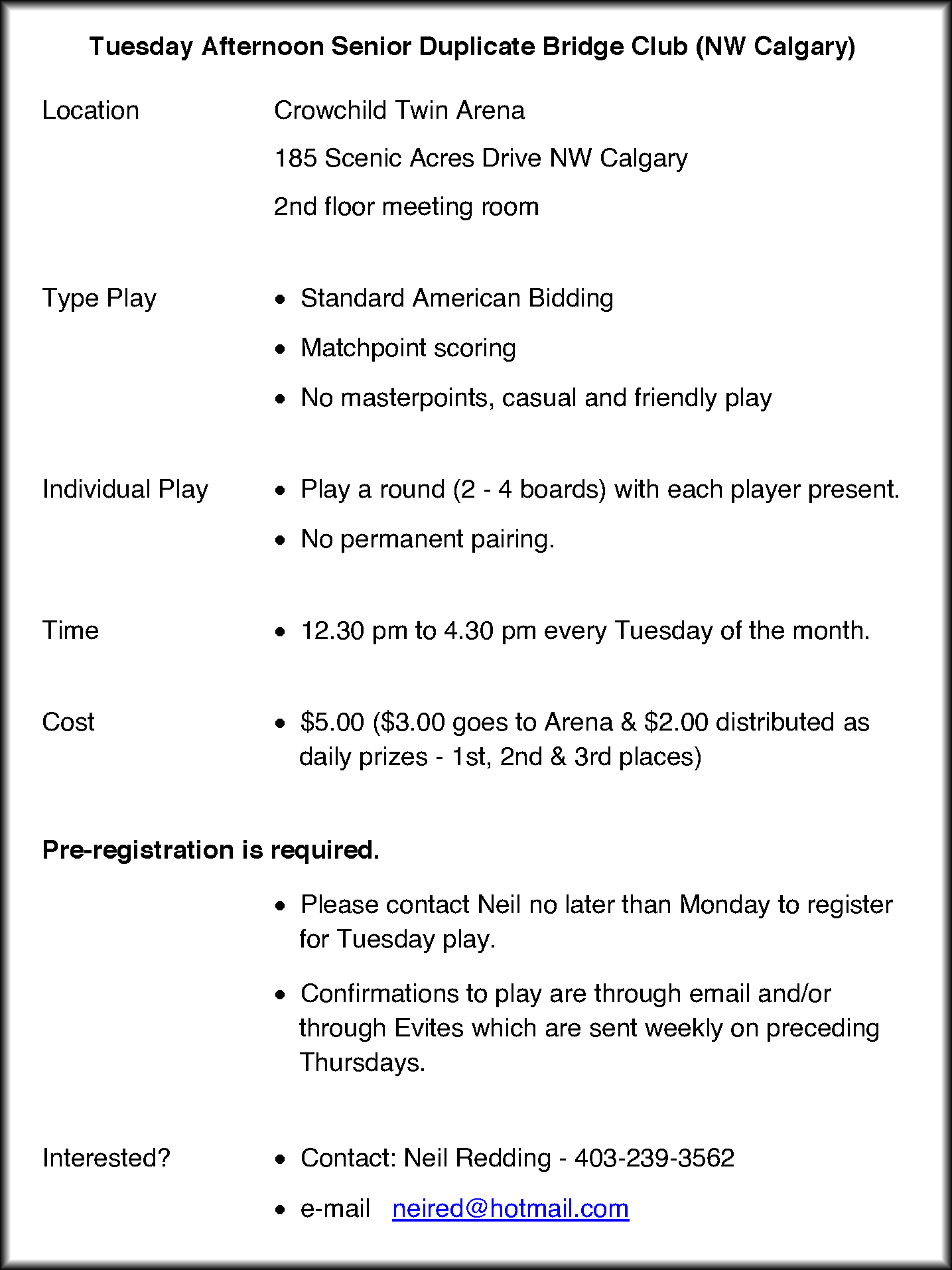 NW Seniors Casual Bridge